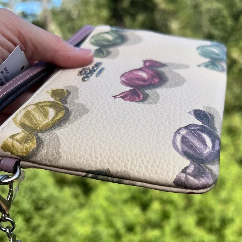 COACH White Pebble Leather Candy Print & Charm Wristlet with Silver Hardware NWT